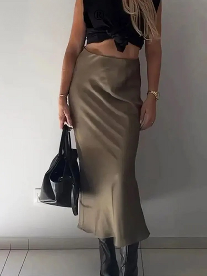 Khaki Silk Slip Skirt