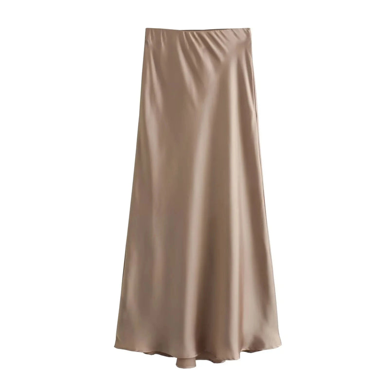 Khaki Silk Slip Skirt